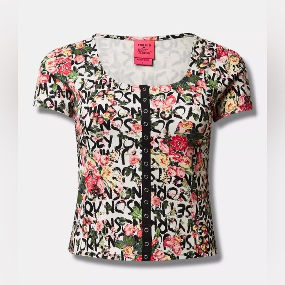 Torrid x Betsy Johnson Lightweight Ponte Snap Front Floral Top size 2X - Picture 2 of 8
